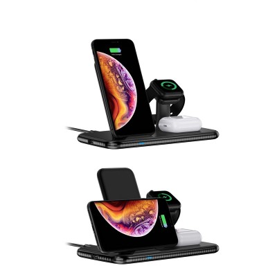 ICEBINGO 2020 Fast Qi standard Wireless Charger 4 in 1Stand Dock Station For iPhone iWatch TWS earbuds power bank