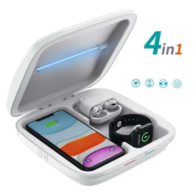 Ice bingo UV Light Sterilizer Box Portable Phone Sterilizers 4-in-1 for Phones, Airpod and Watch Wireless Fast Charge