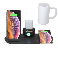 Mug Warmer 15W Qi Desktop Wireless Charger Pad 4 in 1 Charging Stand Dock Station Cup for iPhone 11 8 X XR XS  and iWatch 5 4 3